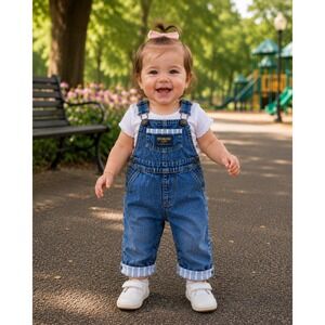 Vintage Osh Kosh B'Gosh Vestbak Denim Bib Overalls 12 Months‎ Stripe Detail USA